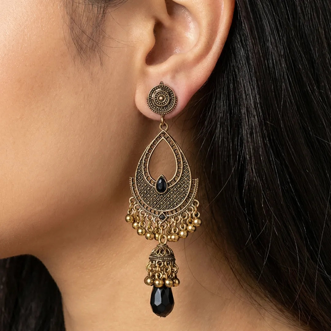 Golden Black Jhumka Earrings