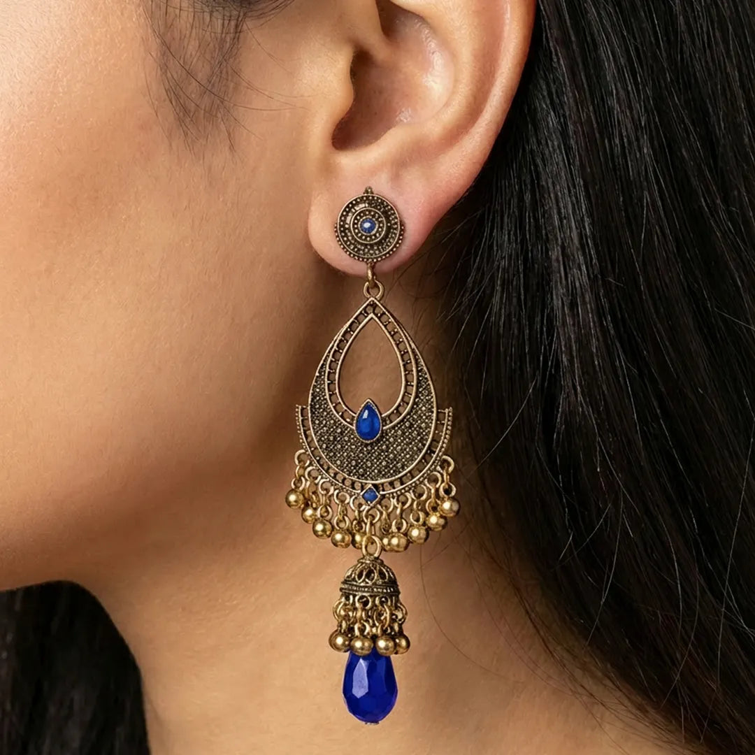 Golden Blue Jhumka Earrings