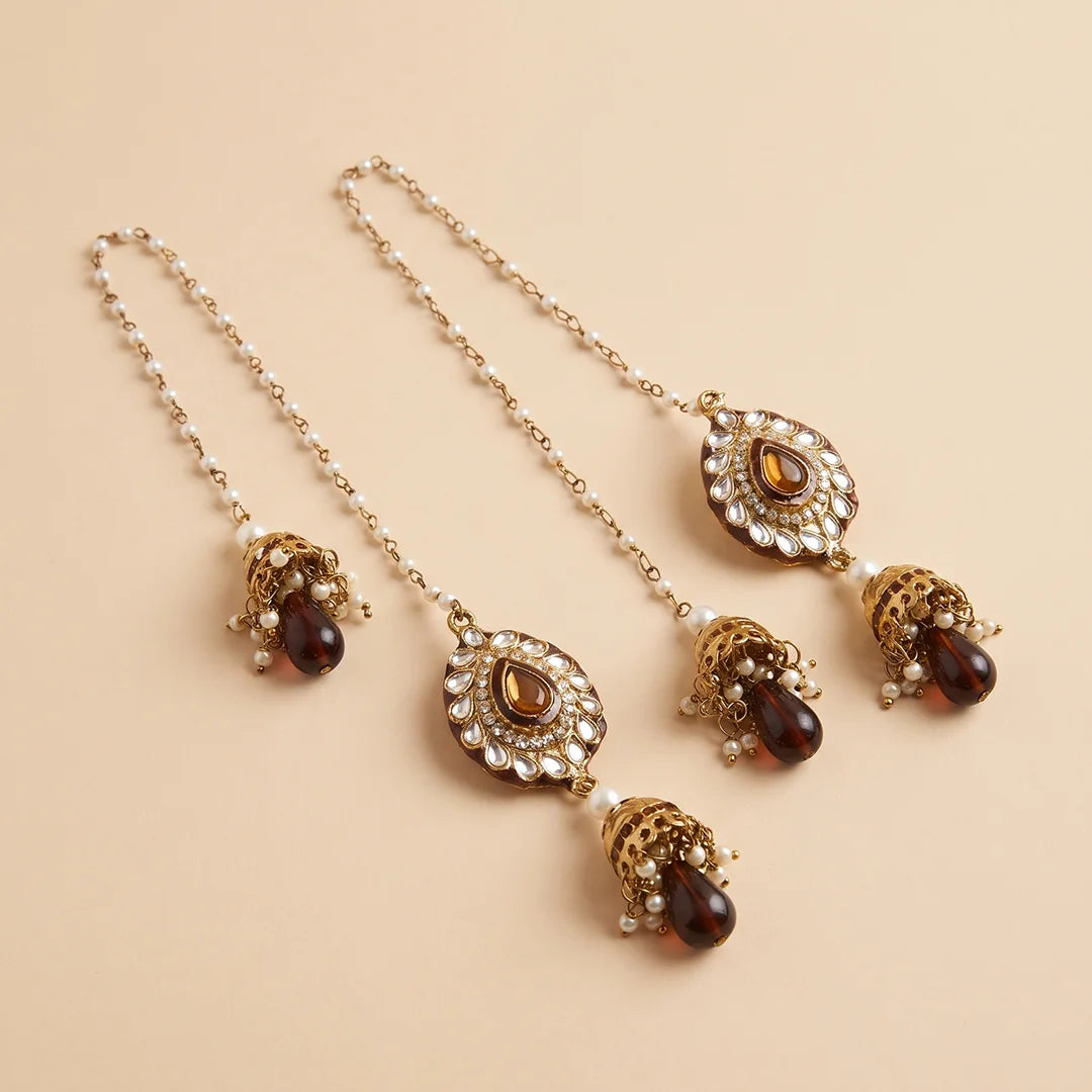 Golden Brown Kundan Jhumka Earrings