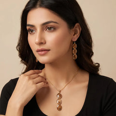 Golden Brown TearDrop Metallic Pendant - Necklace set