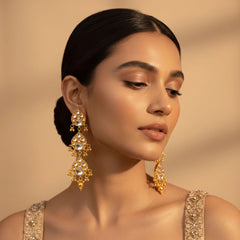 Golden Drop Kundan Jumka Earrings