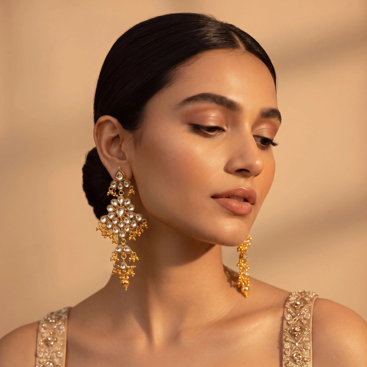 Golden Latkan Kundan Jumka Earrings