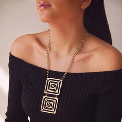 Golden Metallic Geometric Necklace - Short