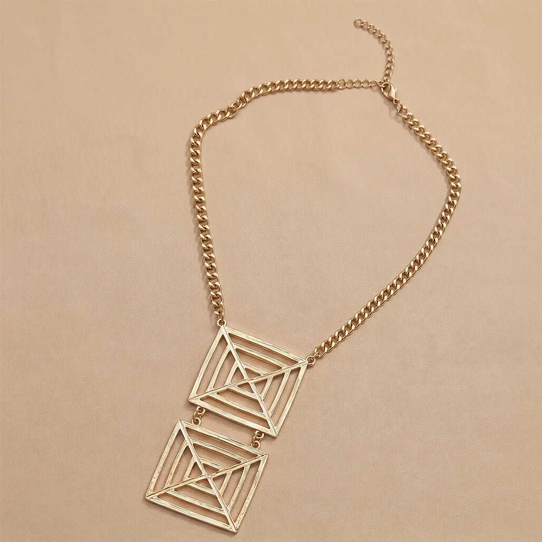Golden Metallic Geometric Necklace - Short