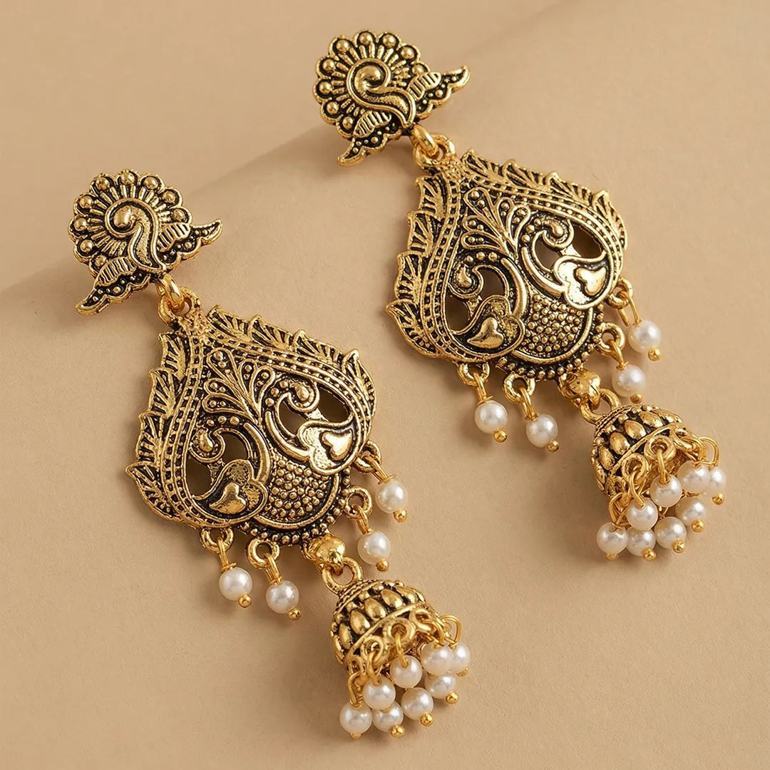 Golden Peacock Jhumka Earrings