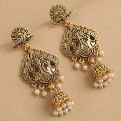 Golden Peacock Jhumka Earrings
