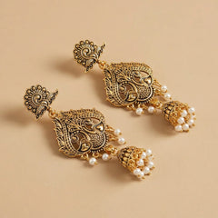 Golden Peacock Jhumka Earrings