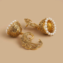 Golden Peacock Jhumka Earrings