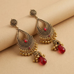 Golden Red Jhumka Earrings