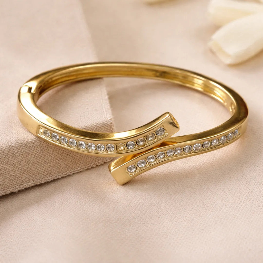 Golden Rhinestone Cross Bangle