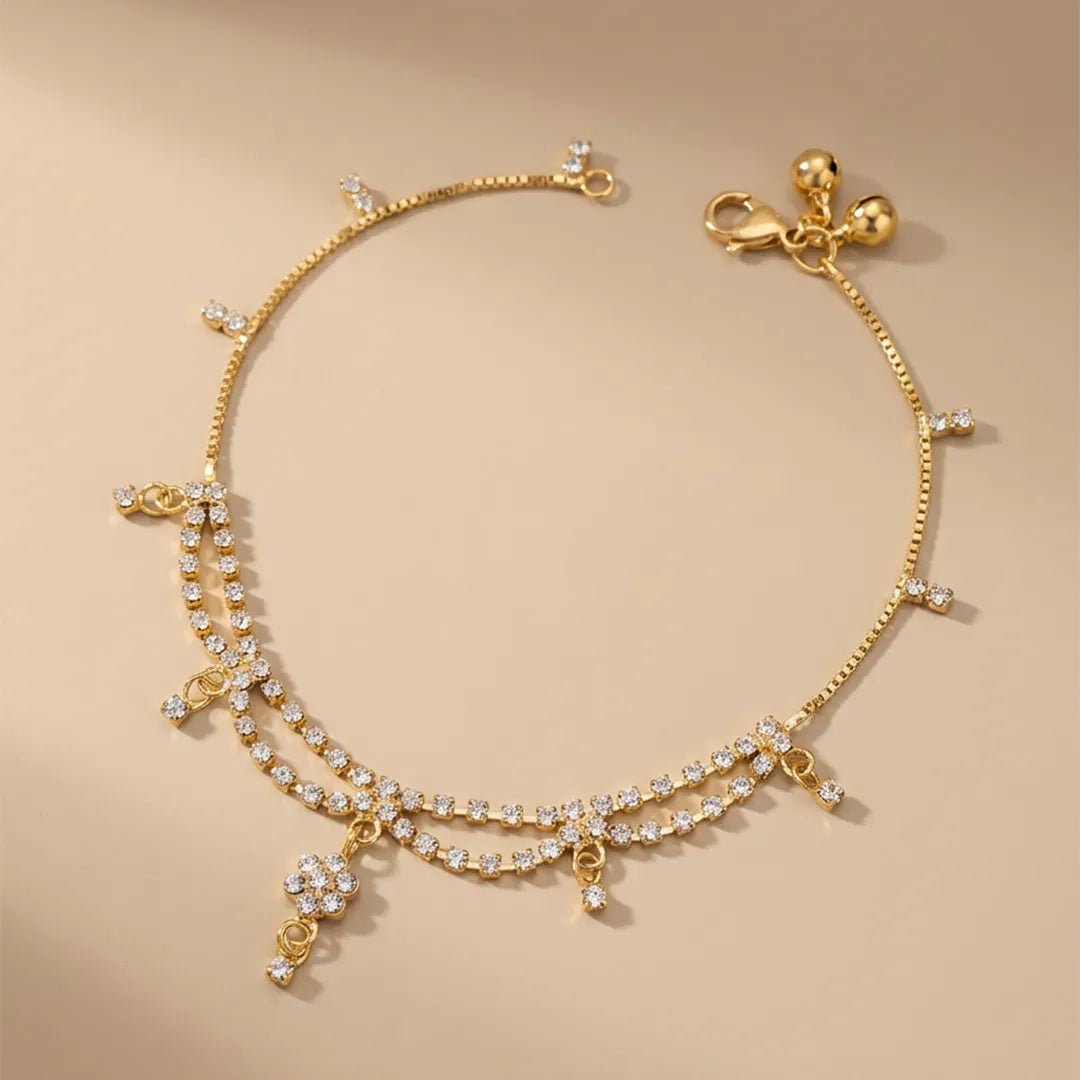 Golden Rhinestone Drop Anklet - Single
