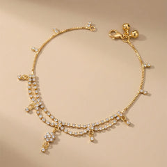 Golden Rhinestone Drop Anklet - Single