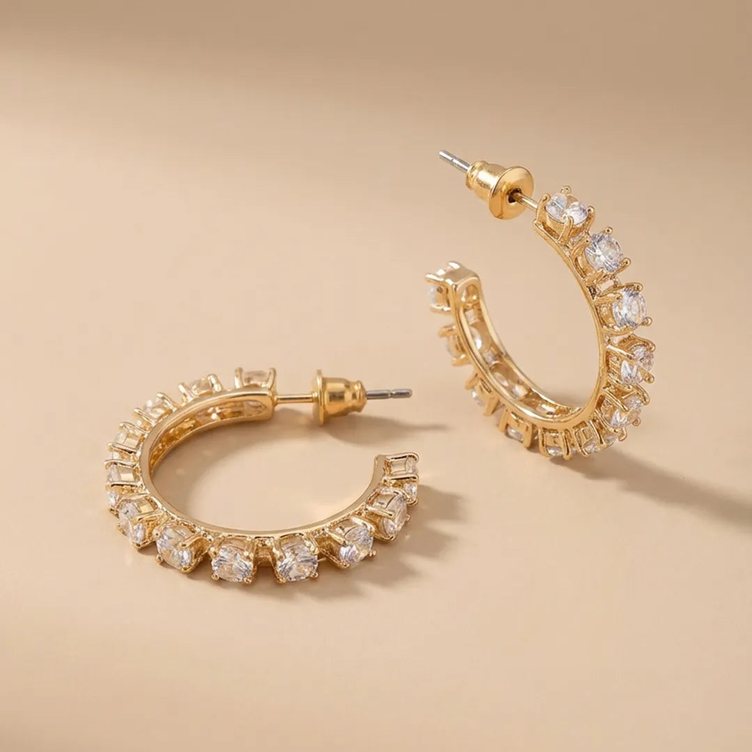 Golden Stone Hoop Earrings