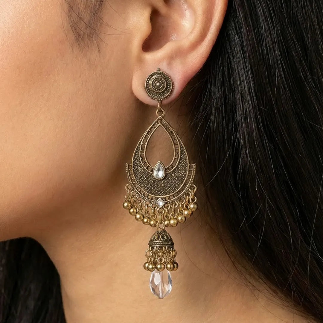 Golden White Jhumka Earrings