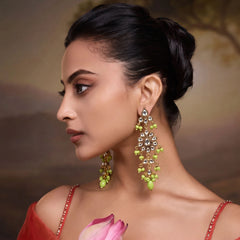 Green Golden Kundan Jumka Earrings
