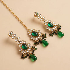 Green Kundan Set - Bindia Tika & Earrings