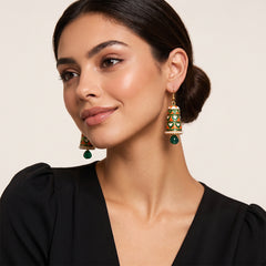 Green Meenakari Jhumka Earrings - Medium
