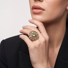 Green Stone Mesh Ring - Sizeable