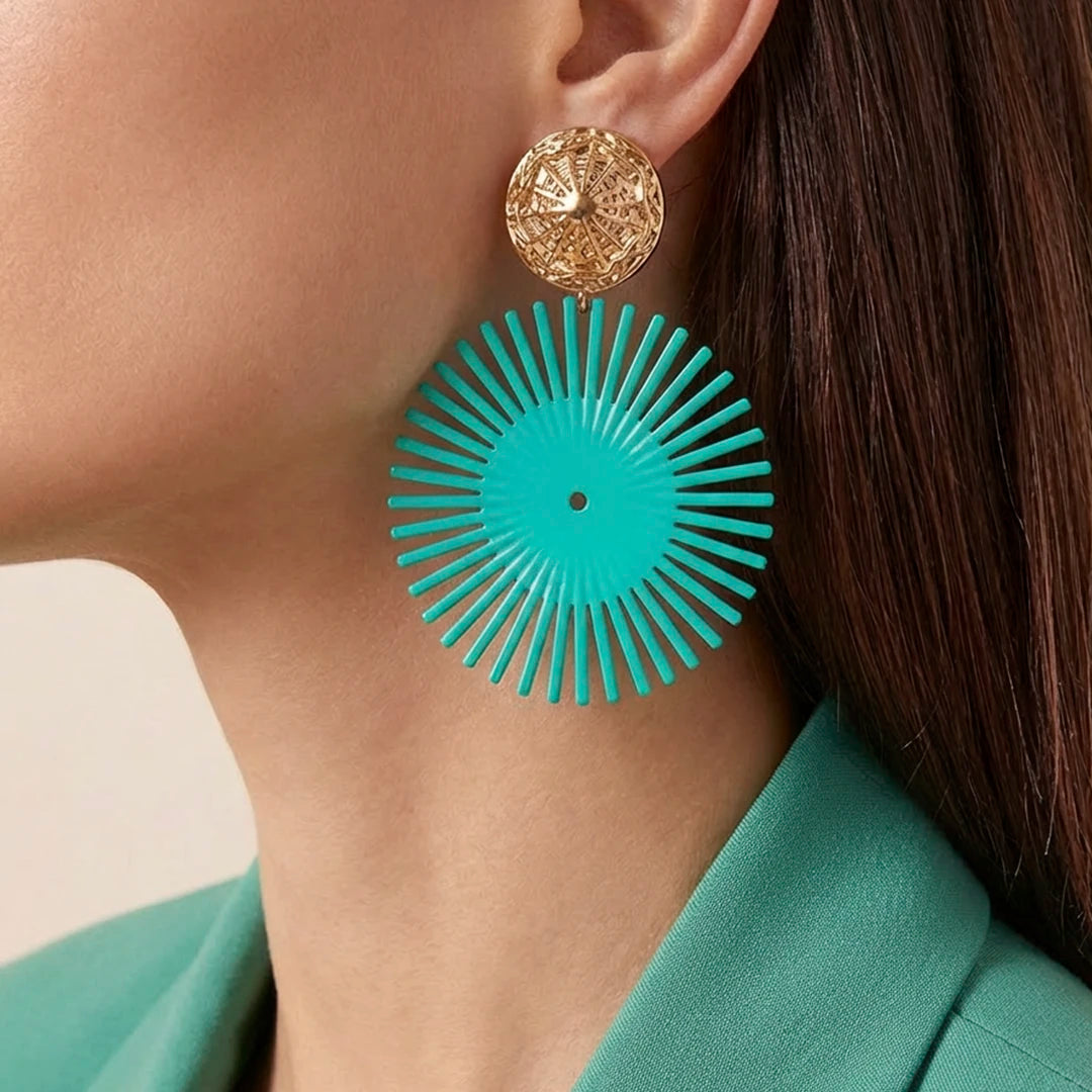 Green Metallic Rays Earrings