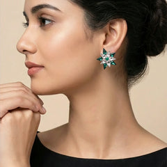 Green-White Stone Earrings