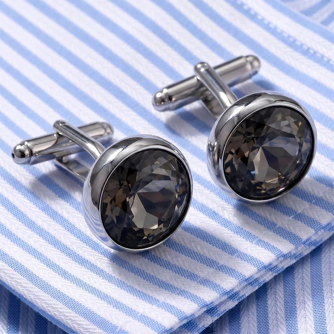 Grey Circle Crystal Men's Cufflinks