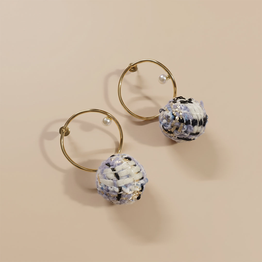 Handmade Fabric Ball Earrings - Purple