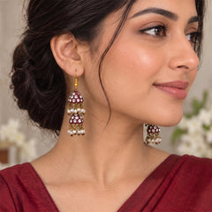 Handmade Stone Jhumka Earrings - Maroon