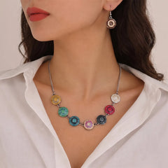 Handpainted Multi Round Metallic Pendant - Necklace set 1