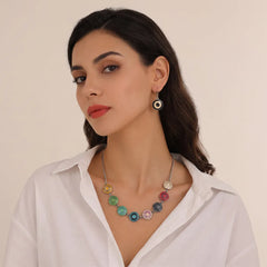 Handpainted Multi Round Metallic Pendant - Necklace set 2