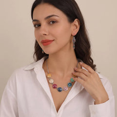 Handpainted Multi Round Metallic Pendant - Necklace set 5
