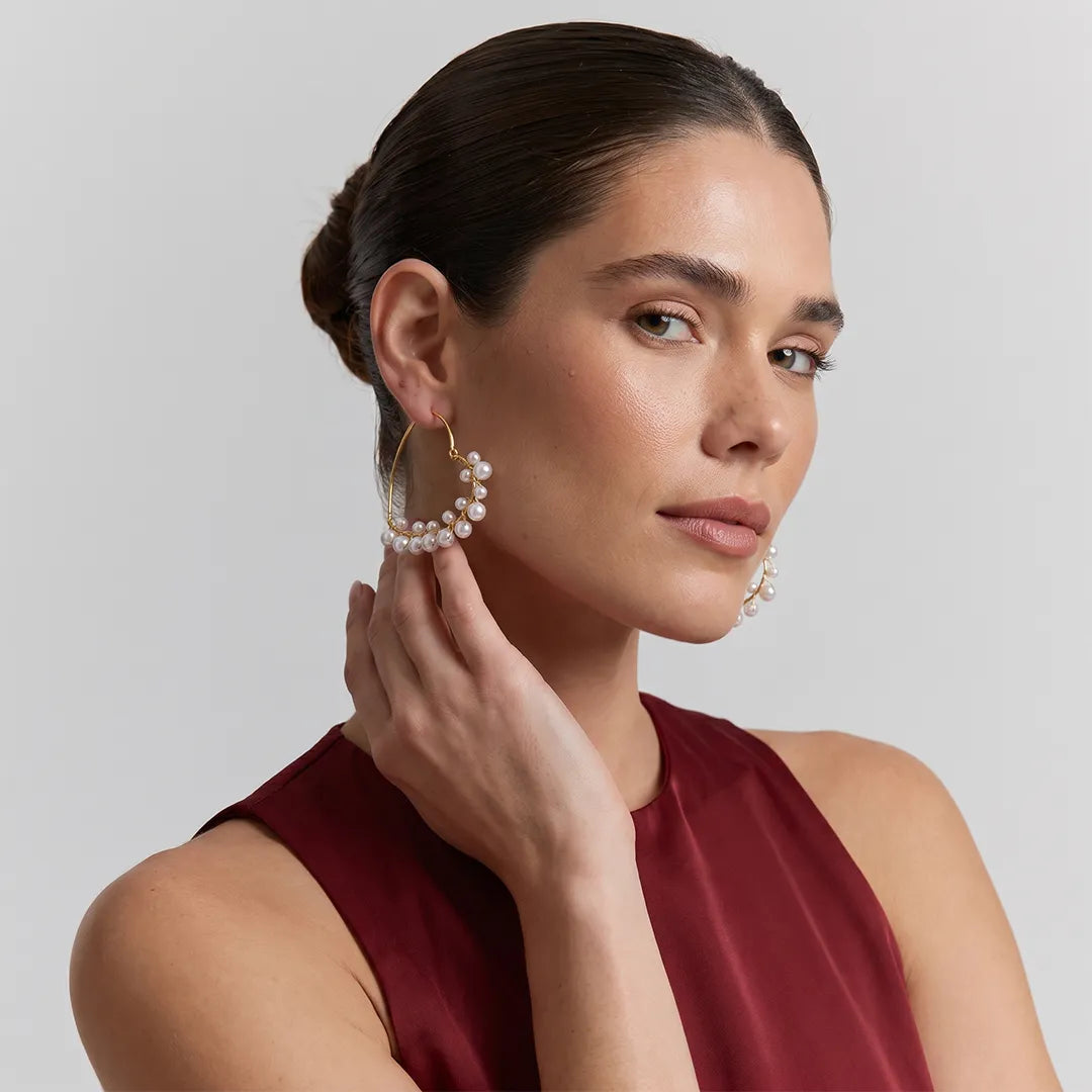 Heart Pearl Hoop Earrings - Medium