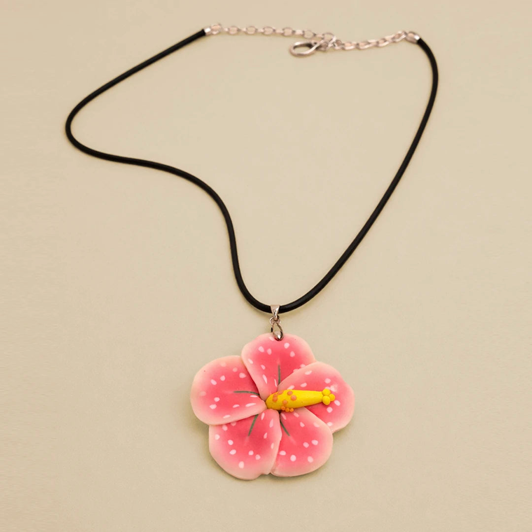 Kids Necklace - Handmade Polymer Flower Pink
