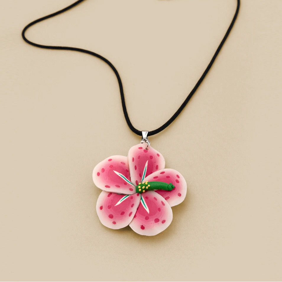 Kids Necklace - Handmade Polymer Fuchsia Flower