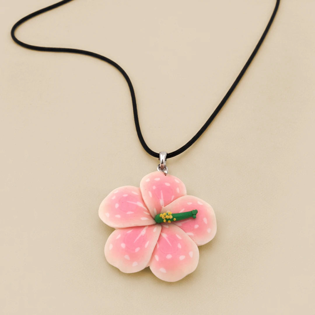 Kids Necklace - Handmade Polymer Pink Flower