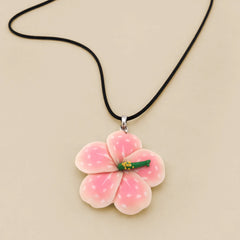 Kids Necklace - Handmade Polymer Pink Flower