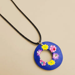 Kids Necklace - Polymer Floral Blue