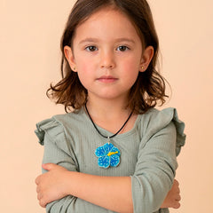 Kids Necklace - Handmade Polymer L.Blue Flower