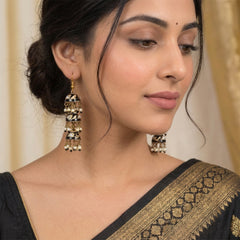 Layered Meenakari Jhumka Earrings - Black