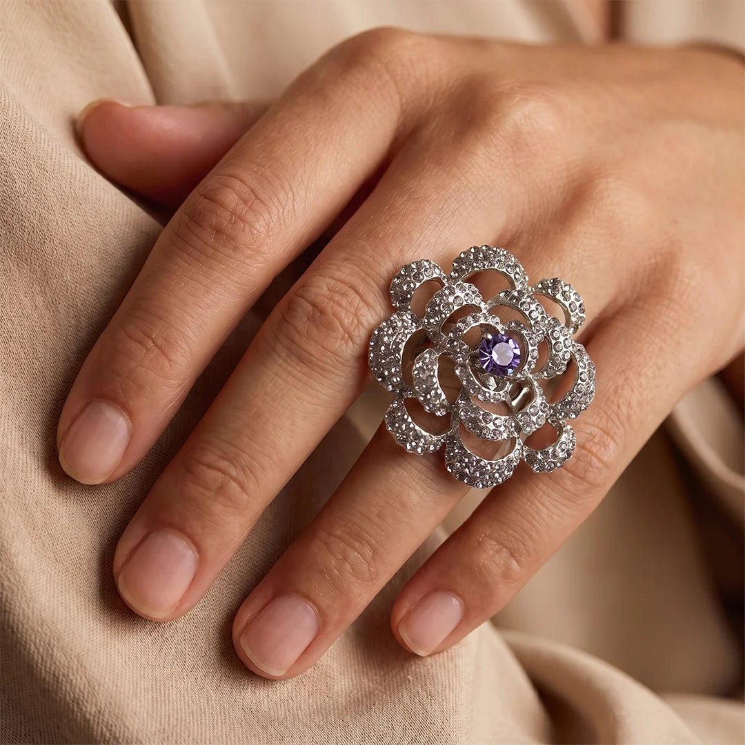Lilac Stone Silver Ring - Sizeable Large