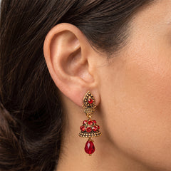 Maroon Golden Earrings - Small Jhumki