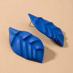 Mate Metallic Leaf Earrings - Blue