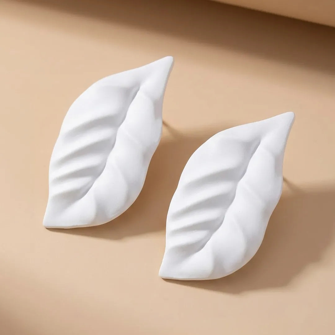 Mate Metallic Leaf Earrings - White