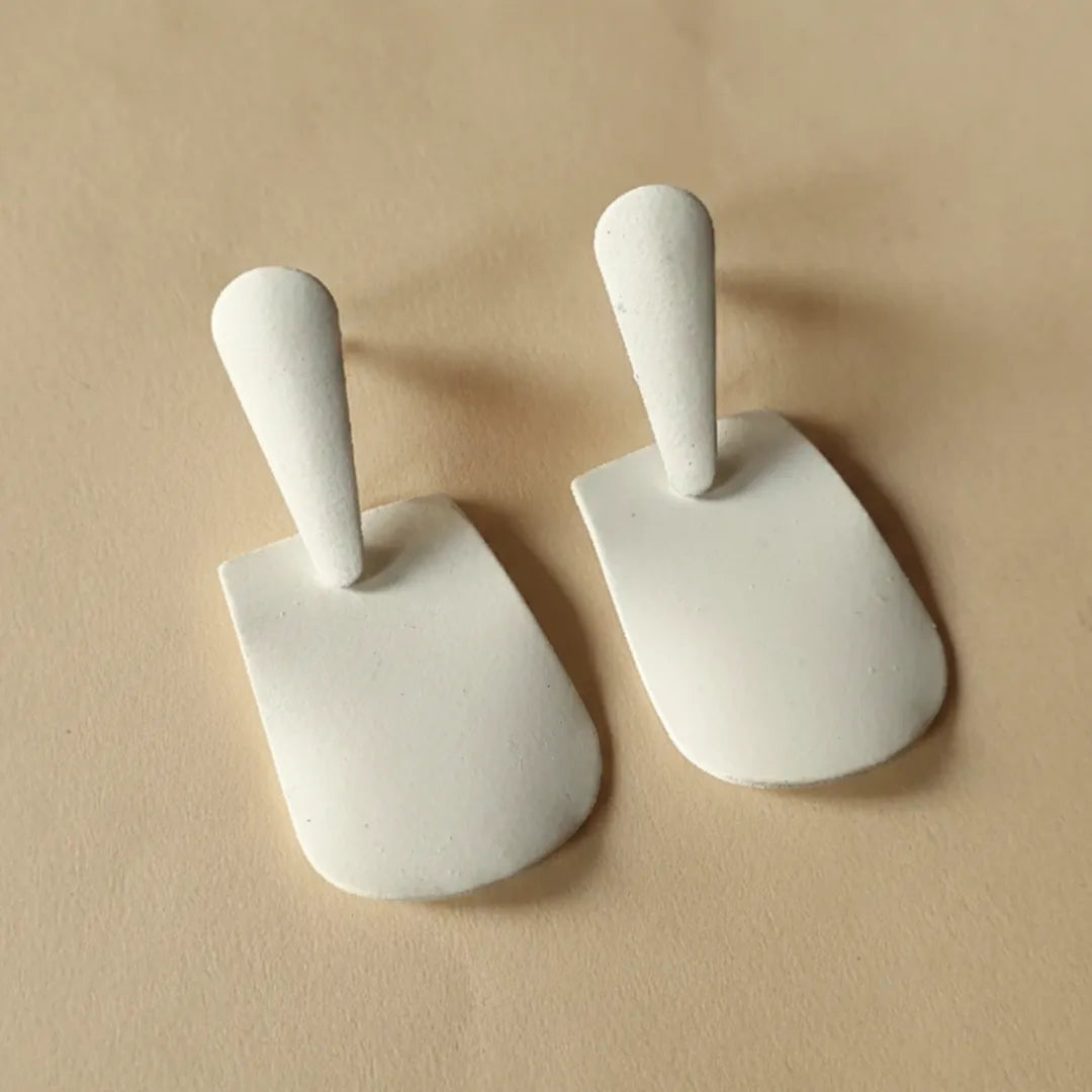 Mate Metallic Mono Earrings - White