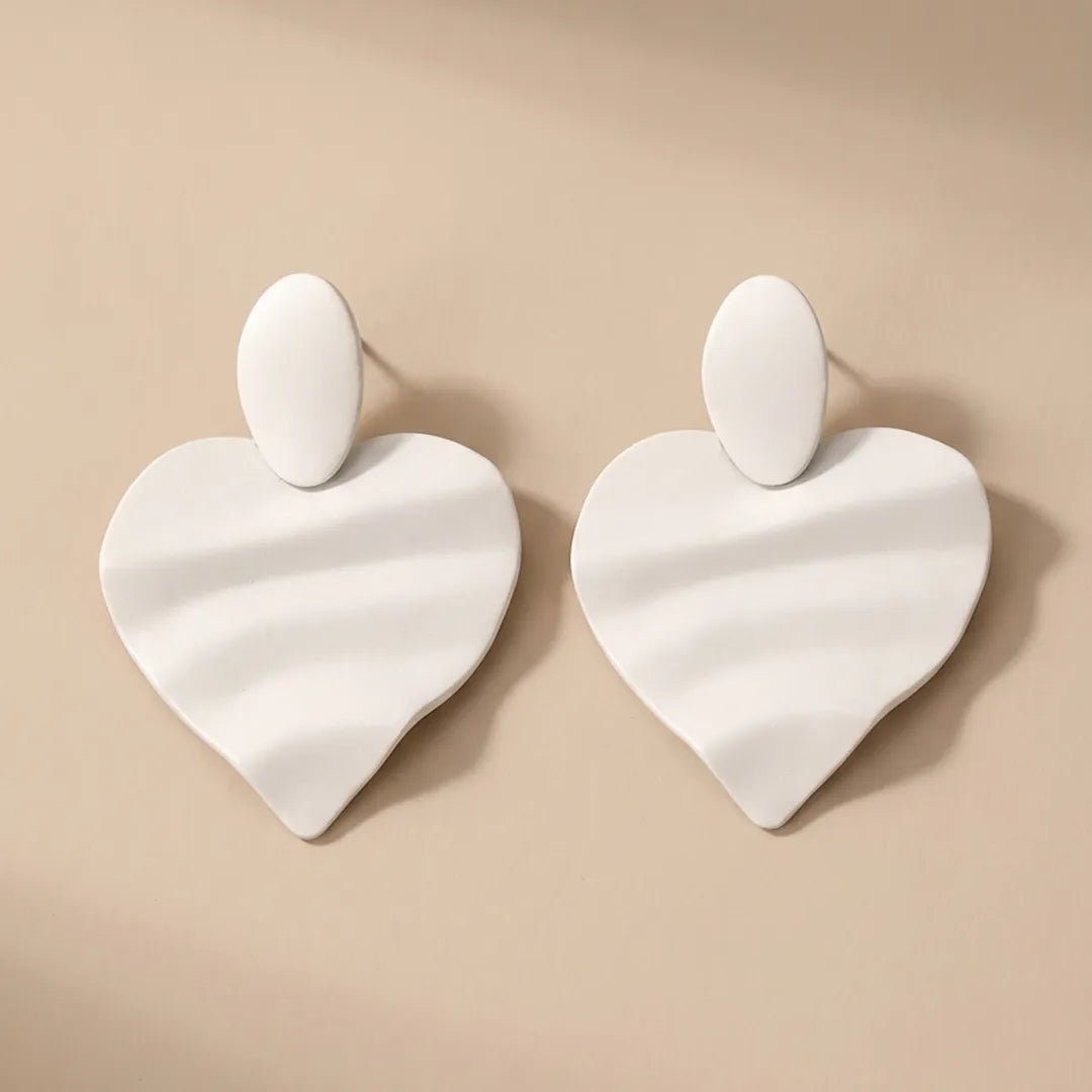 Mate Metallic White Heart Earrings
