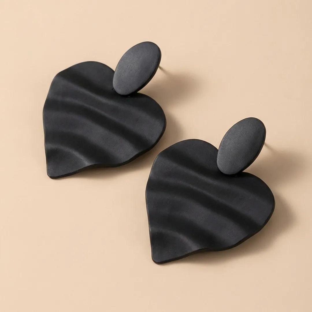 Mate Metallic Black Heart Earrings