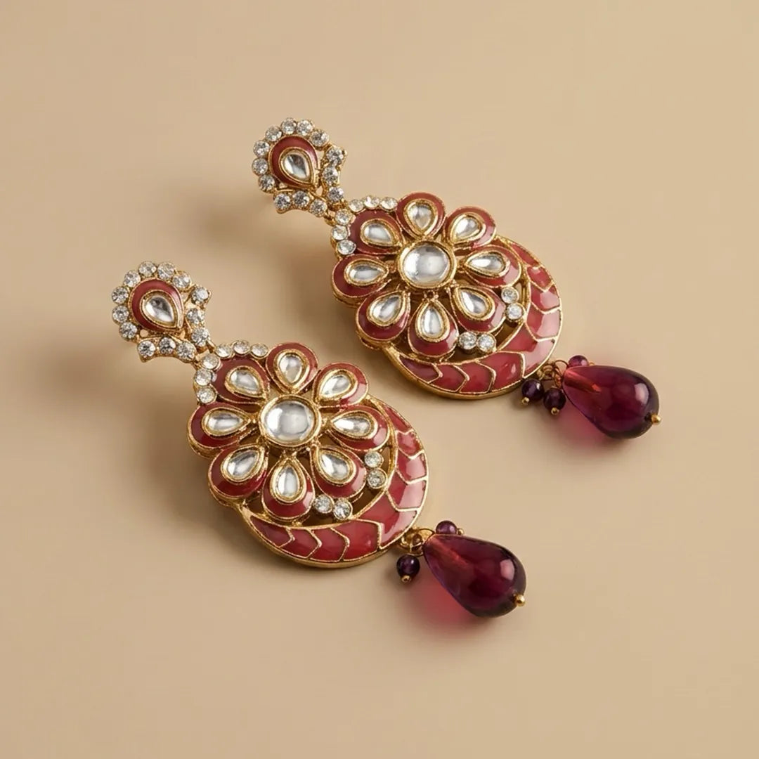 Merlot Kundan Jhumka Earrings - Large