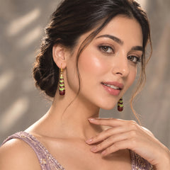 Meroon Meenakari Drop Jhumka Earrings - Small