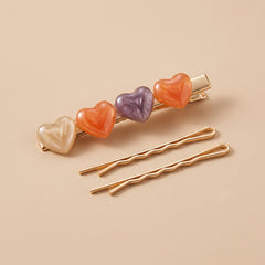 Metallic Heart Hair Pins Set  - Kids