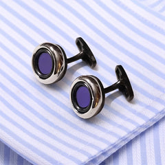 Modern Silver Blue Round  Men's Cufflinks