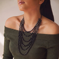 Multi-Layered Black Beads Necklace - Long